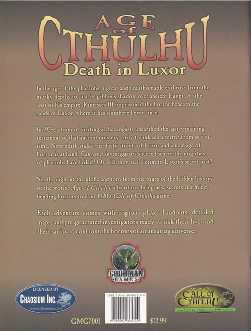 Call Of Cthulhu - 6th edition - Age of Cthulhu Vol 1 - Death in Luxor (B-Grade) (Genbrug)